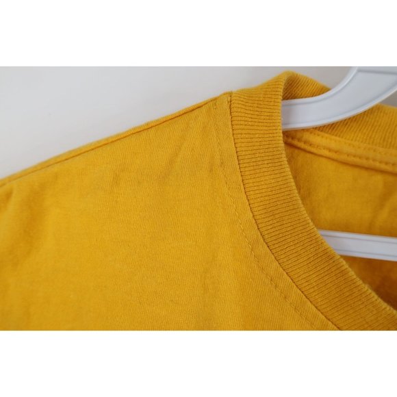 Vtg 90s Spalding Mens Large Spell Out Fire Flames Short Sleeve T-Shirt Yellow - Picture 5 of 12